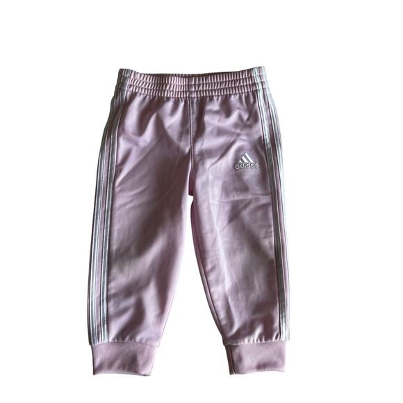 Adidas Baby Two Piece Athletic Jogger Set Pink White Size 12 Months - Picture 3 of 5